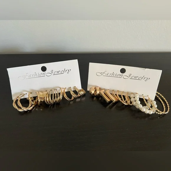 Jewelry Set Gold Bundle: 4 Necklaces, 2 Bracelets, 9 Rings and 12 Earrings - Picture 7 of 15